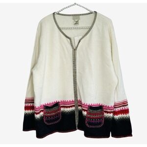 Sigrid Olsen Sport Wool Fair Isle Cardigan Sweater 1X Nordic Holiday Western NWT